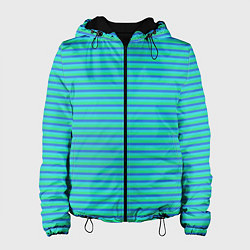 Куртка с капюшоном женская Полосатый сине-зелёный, цвет: 3D-черный