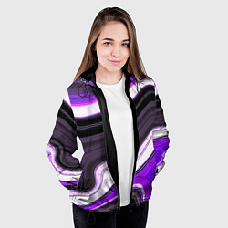 Куртка с капюшоном женская Волнистые горизонтальные чёрно-фиолетовые полосы н, цвет: 3D-черный — фото 2