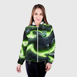 Куртка с капюшоном женская Зеленый неоновый камуфляж, цвет: 3D-белый — фото 2