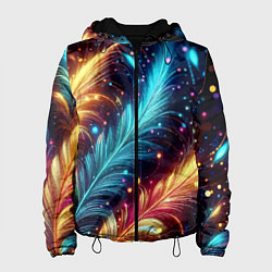 Куртка с капюшоном женская Неоновые разноцветные перья, цвет: 3D-черный