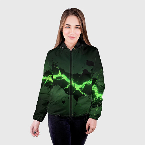 Женская куртка Неоновая плита с зеленым разломом / 3D-Черный – фото 4