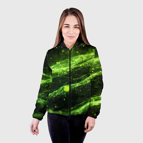 Женская куртка Текстура зеленая жидкость / 3D-Черный – фото 4
