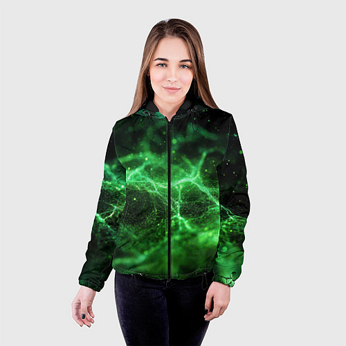 Женская куртка Зеленая связь текстура / 3D-Черный – фото 4