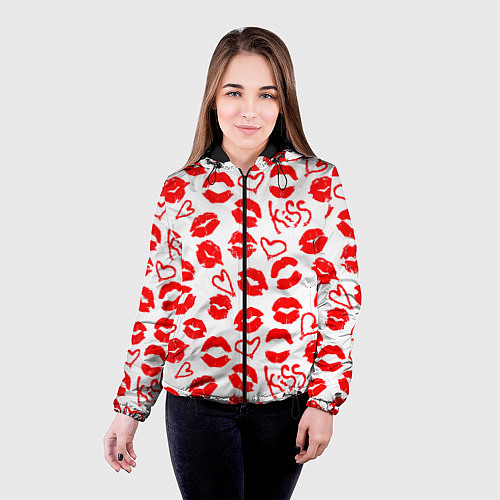 Женская куртка Губы и сердца / 3D-Черный – фото 4