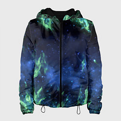 Куртка с капюшоном женская Зеленые языки пламени, цвет: 3D-черный