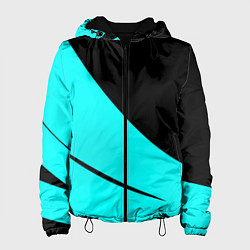Куртка с капюшоном женская Чёрный и неоновый голубой двуцветный с полосой, цвет: 3D-черный