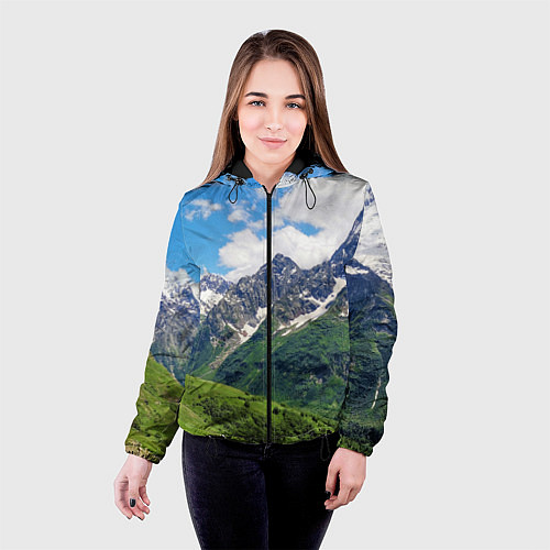 Женская куртка Домбай - горный пейзаж на Северном Кавказе / 3D-Черный – фото 4