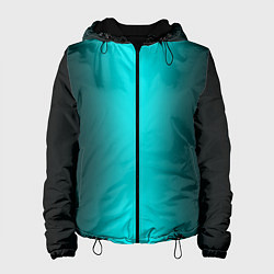 Куртка с капюшоном женская Чёрный и неоновый голубой градиент по центру, цвет: 3D-черный