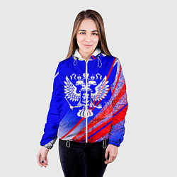 Куртка с капюшоном женская Герб России на фоне цветов флага синий, цвет: 3D-белый — фото 2