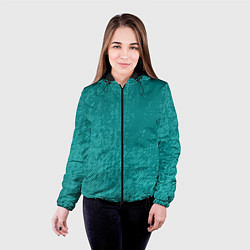 Куртка с капюшоном женская Джинс с потертостями-зеленый, цвет: 3D-черный — фото 2