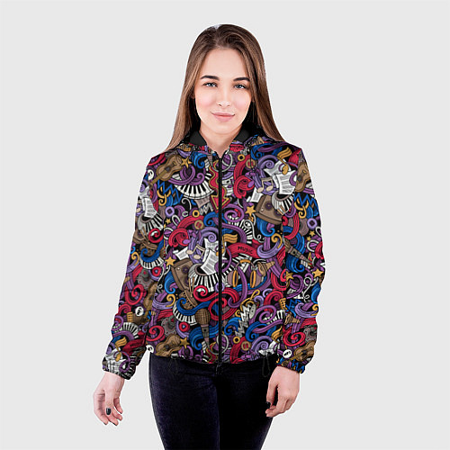 Женская куртка Музыкальный коллаж / 3D-Черный – фото 4