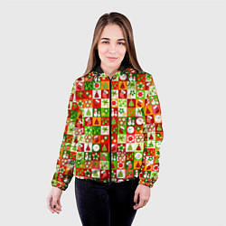 Куртка с капюшоном женская Новогодние снеговики и снежные бабы, цвет: 3D-черный — фото 2