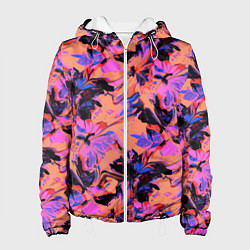 Куртка с капюшоном женская Абстрактные цветы - текучая краска, цвет: 3D-белый