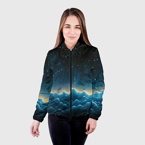 Женская куртка Облака и черное небо текстура / 3D-Черный – фото 4