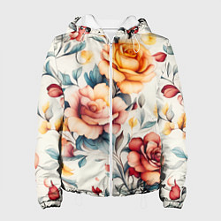 Куртка с капюшоном женская Паттерн с переплетением цветов, цвет: 3D-белый