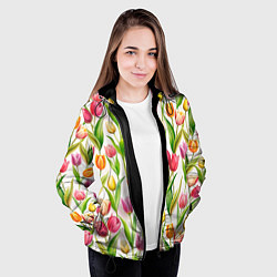 Куртка с капюшоном женская Тюльпаны на белом фоне, цвет: 3D-черный — фото 2