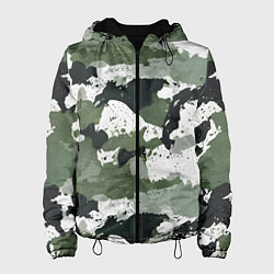 Куртка с капюшоном женская Зеленый фактурный камуфляж, цвет: 3D-черный