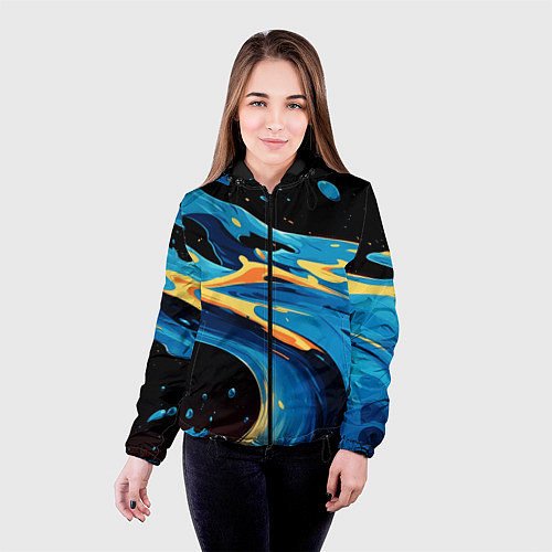 Женская куртка Синяя волна из красок / 3D-Черный – фото 4