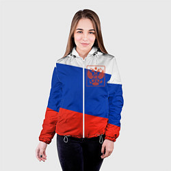 Куртка с капюшоном женская Россия флаг с гербом, цвет: 3D-белый — фото 2