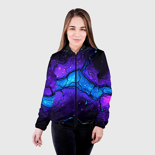 Женская куртка Синяя звездная полоса в плите текстура / 3D-Черный – фото 4