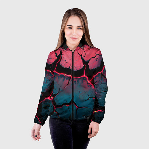 Женская куртка Объемные разломы текстура / 3D-Черный – фото 4