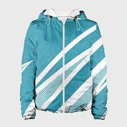 Куртка с капюшоном женская Бело-голубой абстракция с полосами, цвет: 3D-белый