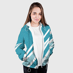 Куртка с капюшоном женская Бело-голубой абстракция с полосами, цвет: 3D-белый — фото 2