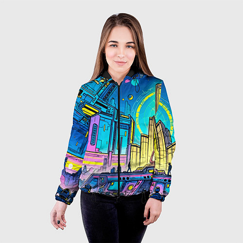 Женская куртка Космический город / 3D-Черный – фото 4