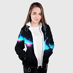 Куртка с капюшоном женская Голубой разлом в черной текстуре, цвет: 3D-белый — фото 2