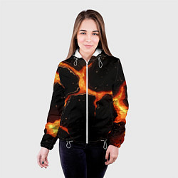 Куртка с капюшоном женская Оранжевый разлом на черной текстуре, цвет: 3D-белый — фото 2