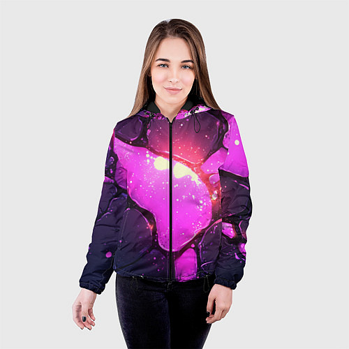 Женская куртка Розовая текстура разлом плит / 3D-Черный – фото 4