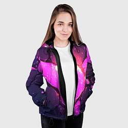 Куртка с капюшоном женская Розовая текстура разлом плит, цвет: 3D-черный — фото 2