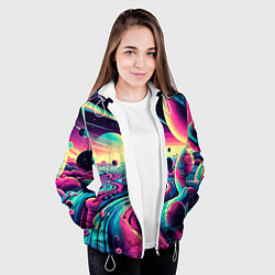 Куртка с капюшоном женская Неоновый разноцветный космос, цвет: 3D-белый — фото 2