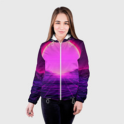 Куртка с капюшоном женская Синтвейв ретровейв неоновый узор и солнце, цвет: 3D-белый — фото 2