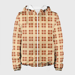 Куртка с капюшоном женская Светлый коричневый простая клетка, цвет: 3D-белый