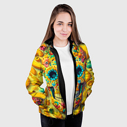 Куртка с капюшоном женская Красочный летний паттерн с черепом - нейроарт, цвет: 3D-черный — фото 2