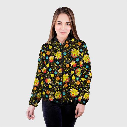 Женская куртка Хохлома цветы / 3D-Черный – фото 4