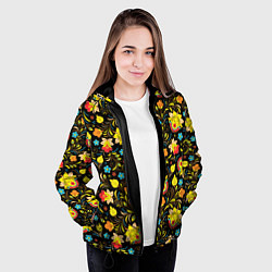 Куртка с капюшоном женская Хохлома цветы, цвет: 3D-черный — фото 2