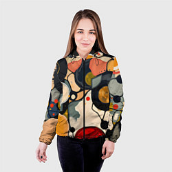 Куртка с капюшоном женская Абстракция с кругами и краской, цвет: 3D-черный — фото 2