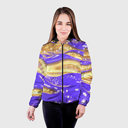 Куртка с капюшоном женская Фиолетово-золотая жидкая текстура, цвет: 3D-черный — фото 2