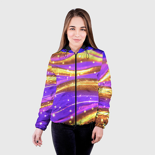 Женская куртка Блестящая волнистая текстура / 3D-Черный – фото 4