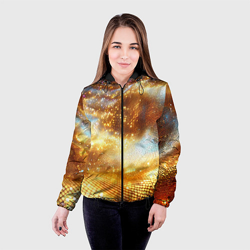 Женская куртка Блестящая золотая текстура / 3D-Черный – фото 4