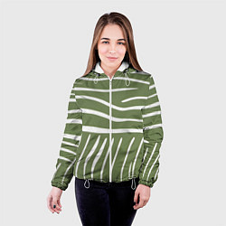 Куртка с капюшоном женская Полоски зеленой зебры, цвет: 3D-белый — фото 2