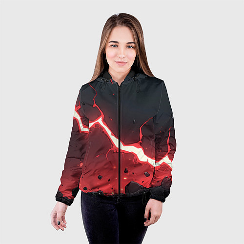 Женская куртка Красная молния на черной текстуре / 3D-Черный – фото 4
