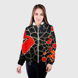 Куртка с капюшоном женская Красная абстракция на черном лаке, цвет: 3D-белый — фото 2