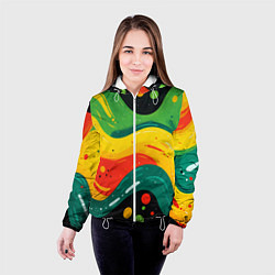 Куртка с капюшоном женская Желто-зеленая краска текстура, цвет: 3D-белый — фото 2