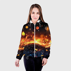 Куртка с капюшоном женская Оранжевое боке на черном, цвет: 3D-белый — фото 2