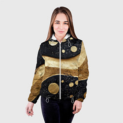 Куртка с капюшоном женская Золотая объемная абстракция - текстура, цвет: 3D-белый — фото 2