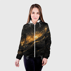 Куртка с капюшоном женская Золотистое сияние на черной текстуре, цвет: 3D-белый — фото 2