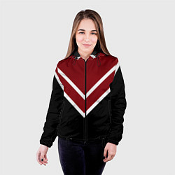 Куртка с капюшоном женская Красный с чёрным и белые полосы, цвет: 3D-черный — фото 2